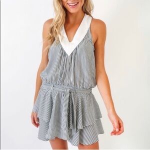 Striped Sleeveless Dress with White Collar